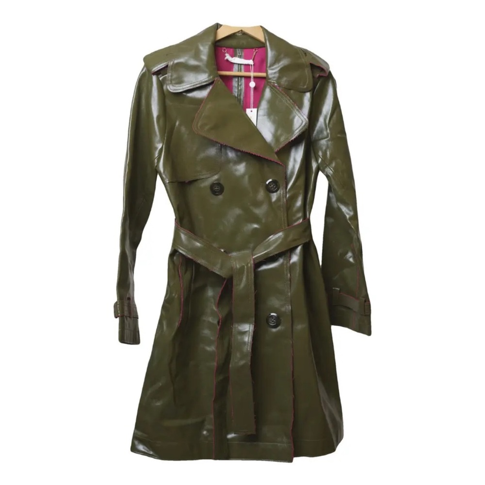 Trina Turk Faux Patent Green Trench Coat